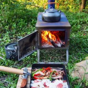 Camping in the mountains with a tent stove