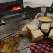 Making delicious bread with the help of tent stove