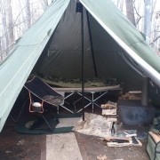 A pleasant winter hot tent camping