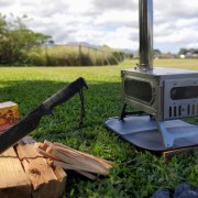 Camping with the stove on a sunny day